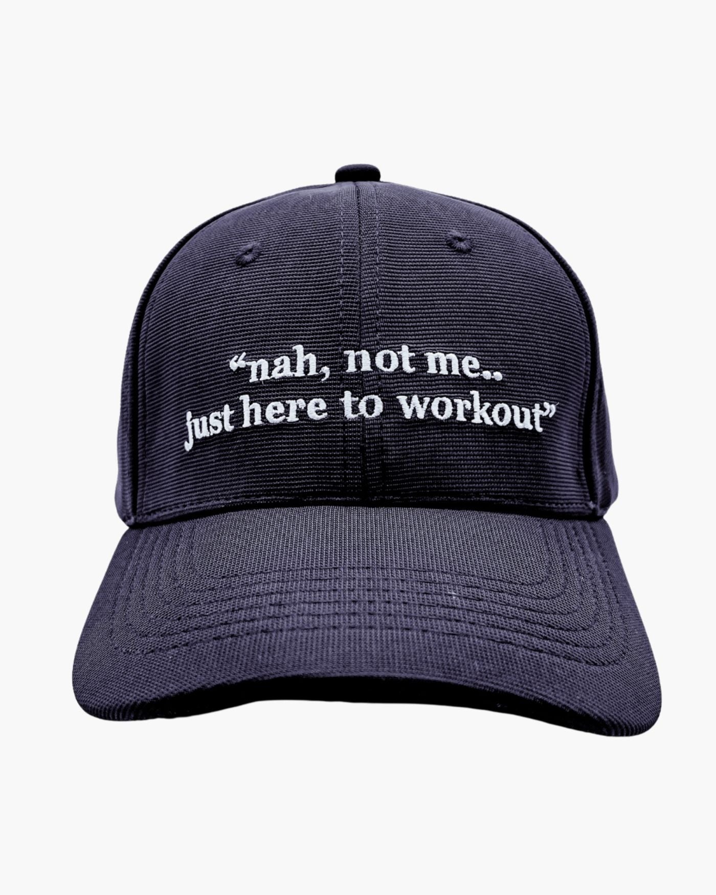 Premium blue color 6-panel gym caps with bold slogans, adjustable fit, and durable fabric.
