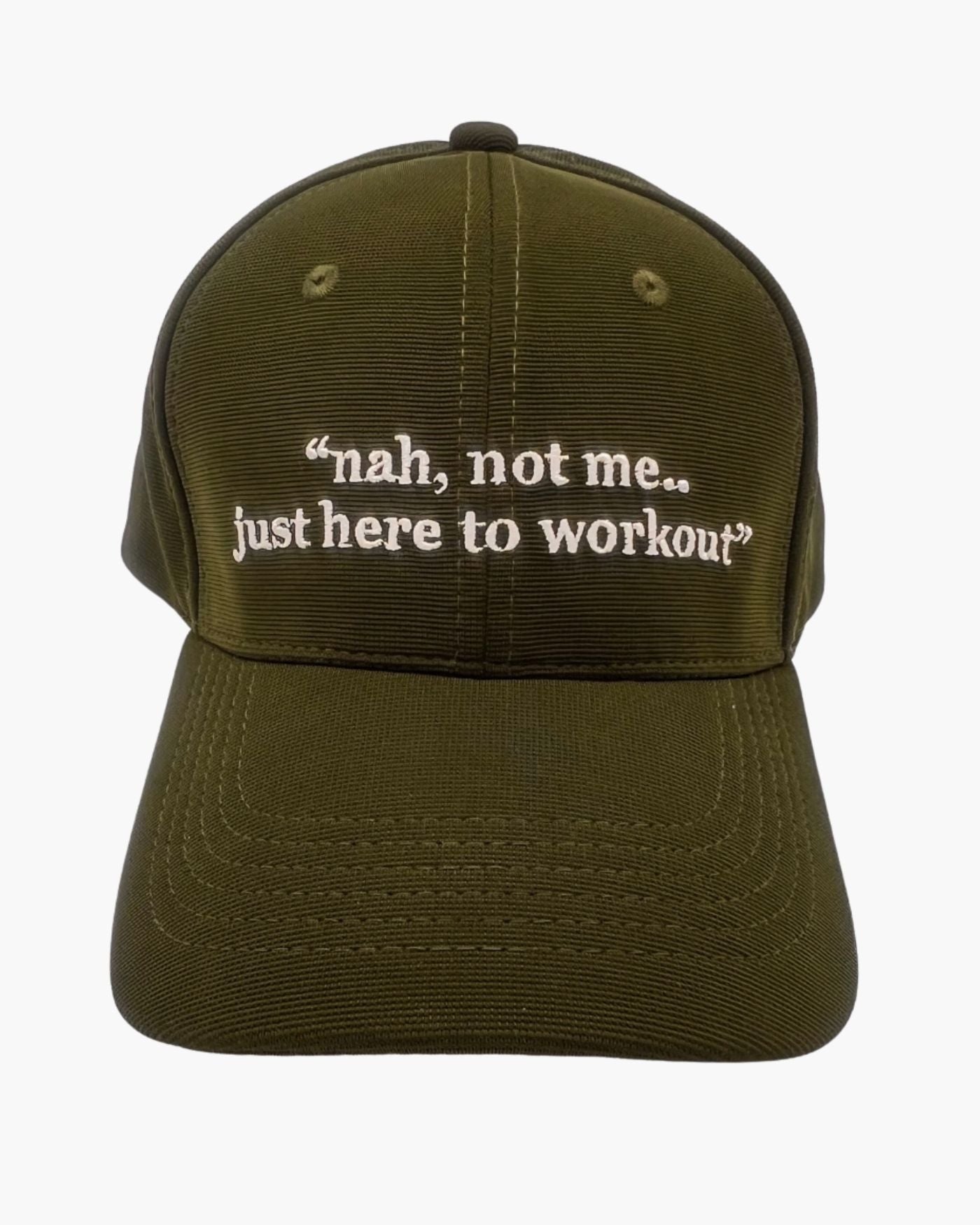 Premium green color 6-panel gym caps with bold slogans, adjustable fit, and durable fabric.