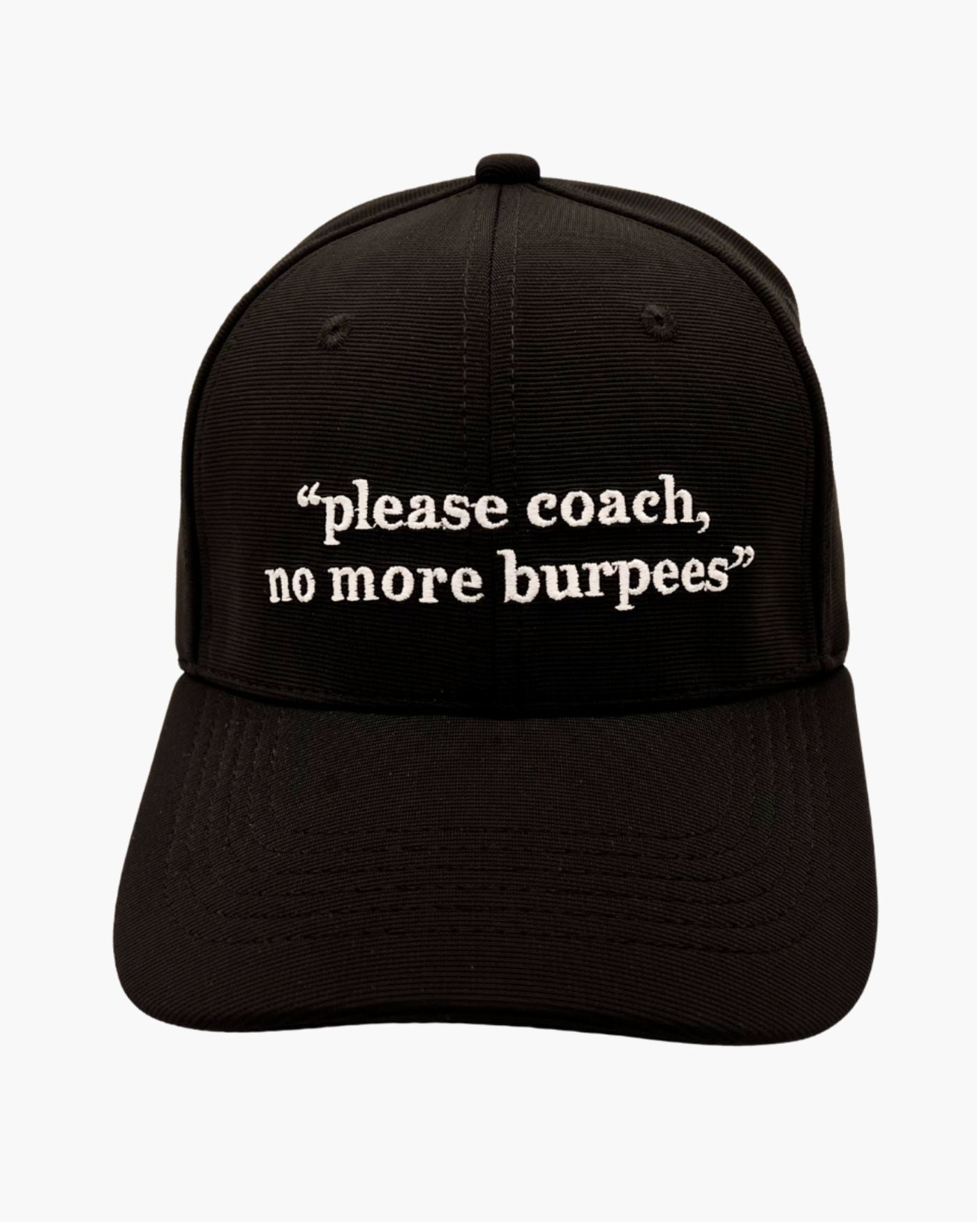 Premium black 6-panel gym caps with bold slogans