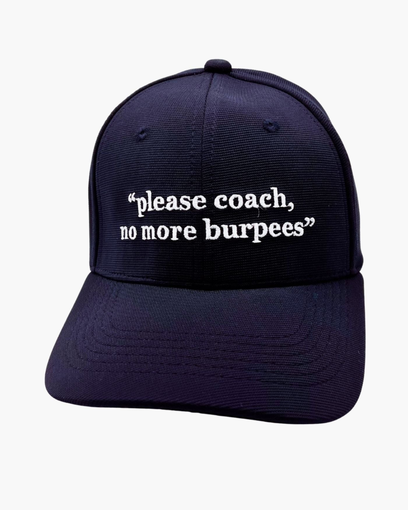 Premium blue 6-panel gym caps with bold slogans