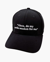 Premium black color 6-panel gym caps with bold slogans, adjustable fit, and durable fabric.