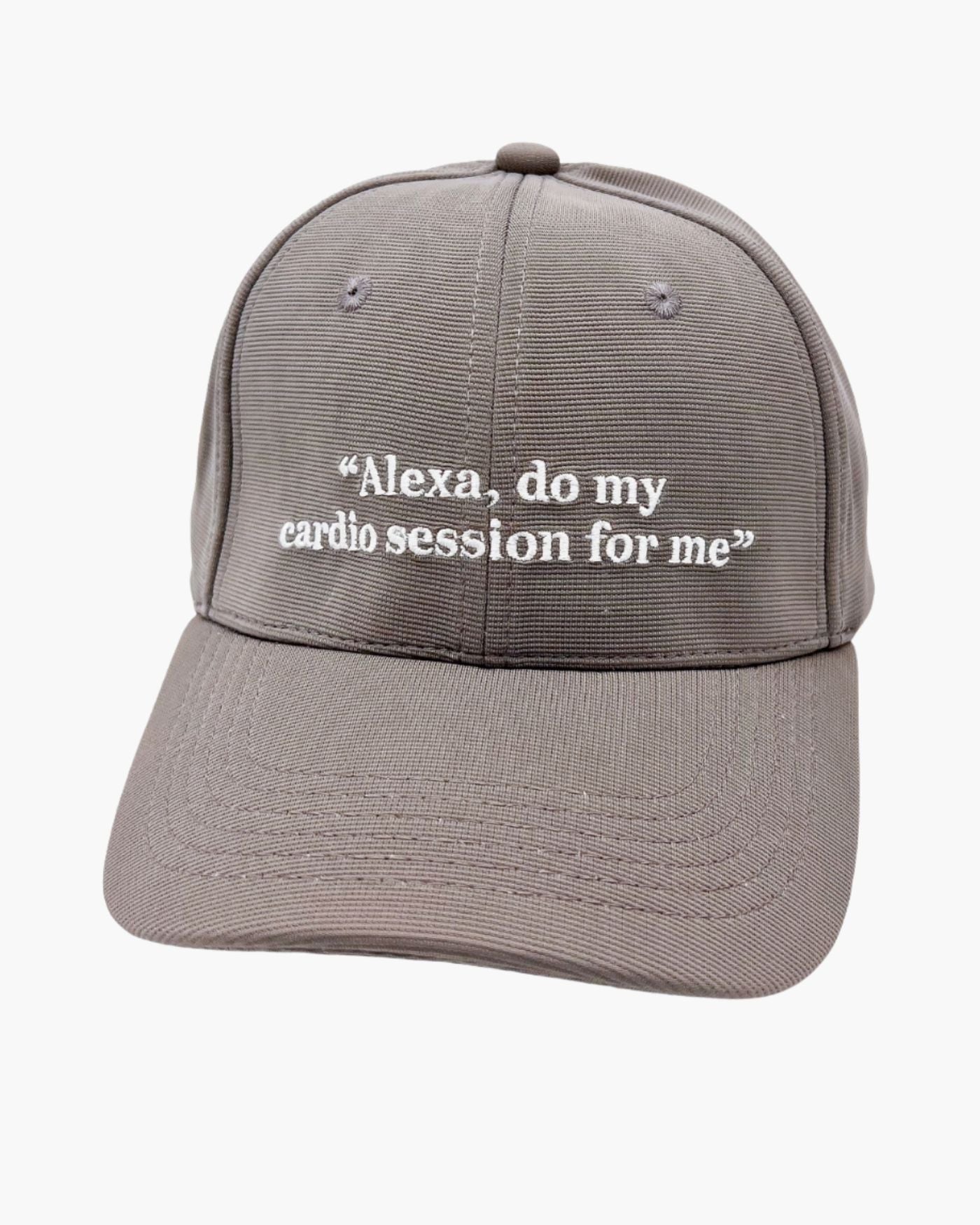 Premium grey color 6-panel gym caps with bold slogans, adjustable fit, and durable fabric.