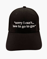 Premium black 6-panel gym caps with bold slogans