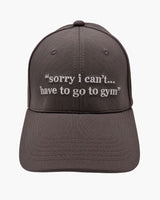 Premium grey 6-panel gym caps with bold slogans