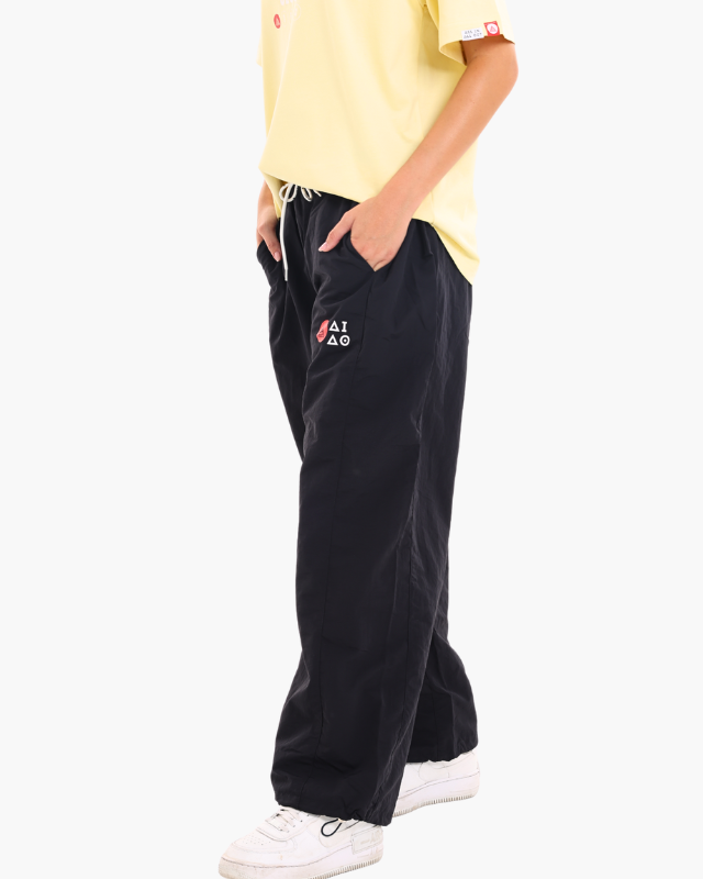 NYLON UNISEX TRACK PANTS BLACK