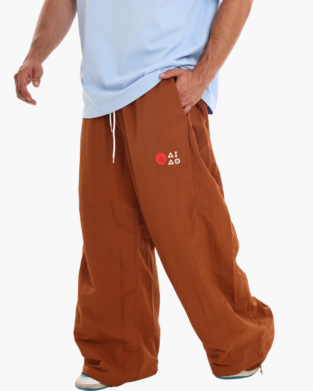 NYLON UNISEX TRACK PANTS BROWN
