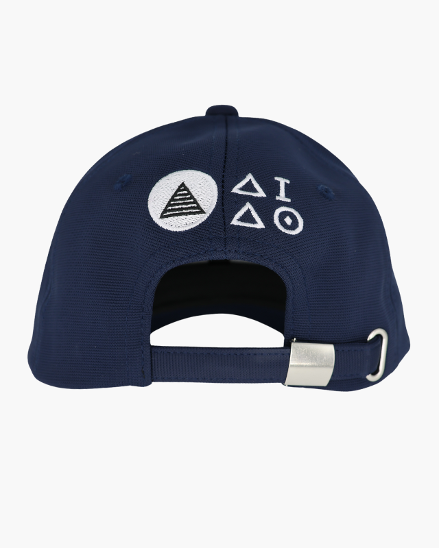 Premium blue color 6-panel gym caps with bold slogans, adjustable fit, and durable fabric. Back view