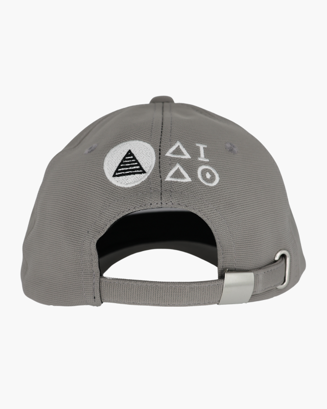Premium grey 6-panel gym caps with bold slogans. Back picture