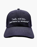 Premium blue color 6-panel gym caps with bold slogans, adjustable fit, and durable fabric.