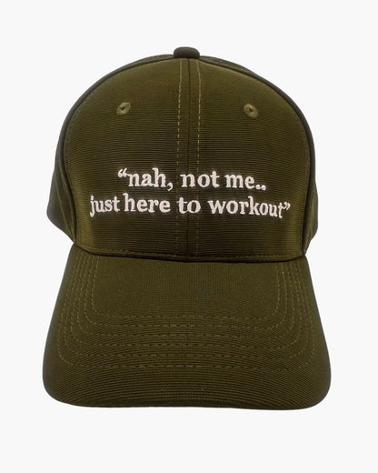 Premium green color 6-panel gym caps with bold slogans, adjustable fit, and durable fabric.
