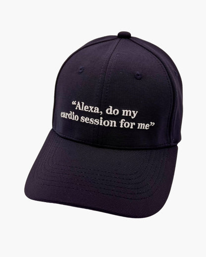 Premium blue color 6-panel gym caps with bold slogans, adjustable fit, and durable fabric.