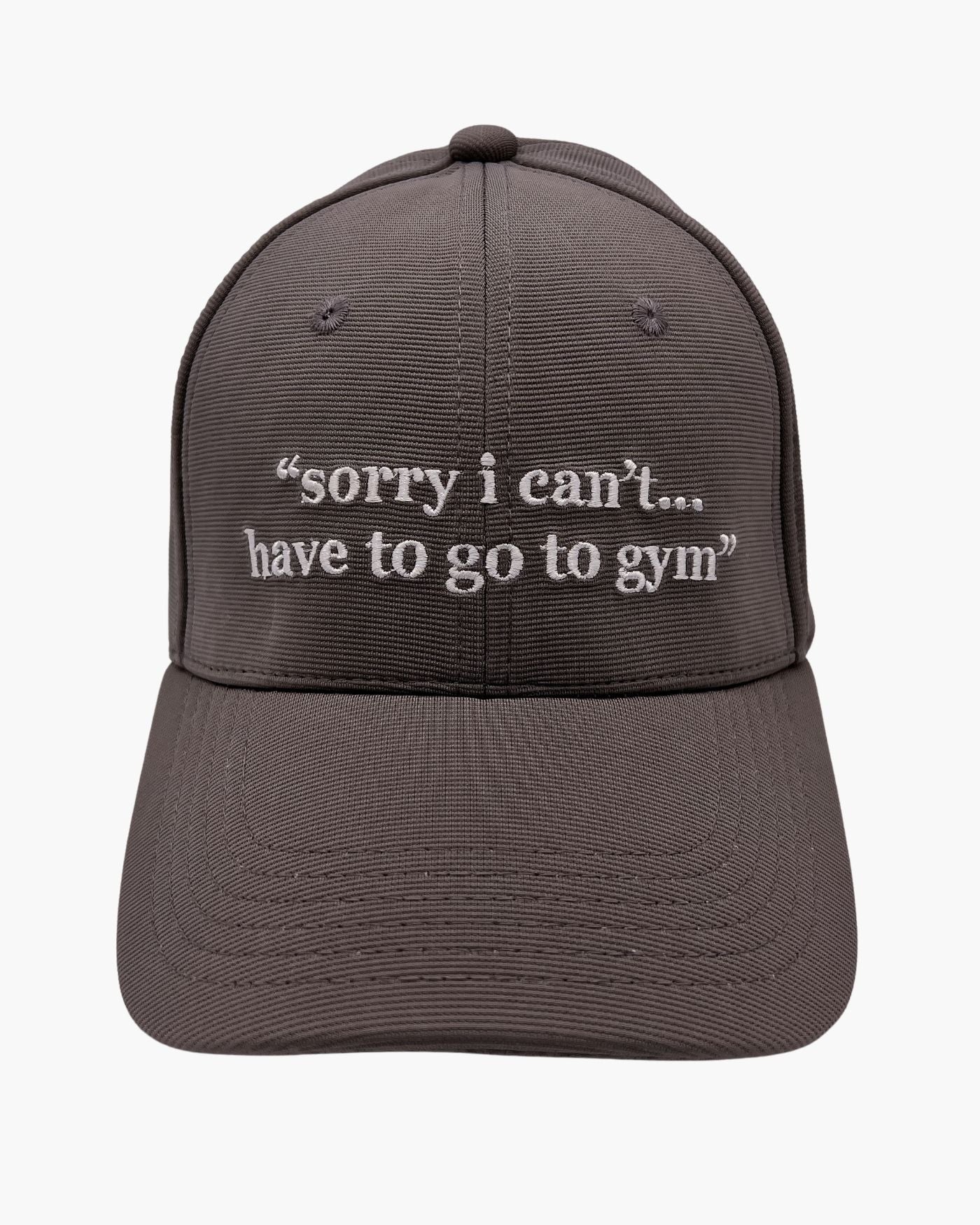Premium grey 6-panel gym caps with bold slogans