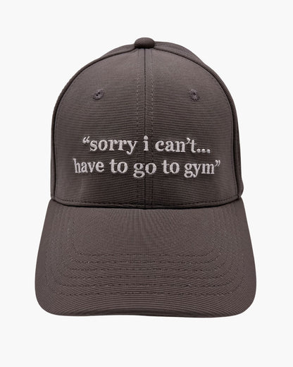Premium grey 6-panel gym caps with bold slogans