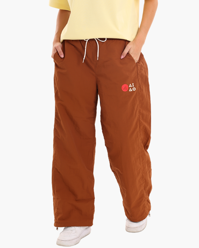 NYLON UNISEX TRACK PANTS BROWN