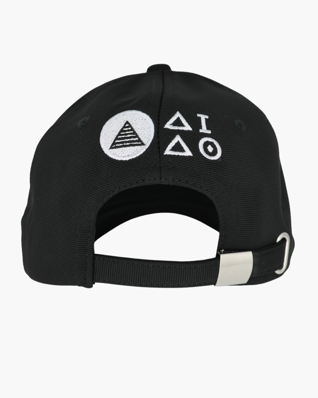 Premium black color 6-panel gym caps with bold slogans, adjustable fit, and durable fabric. Back view