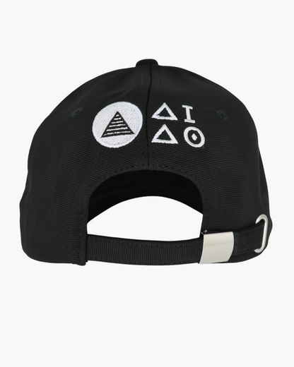 Premium black color 6-panel gym caps with bold slogans, adjustable fit, and durable fabric. Back view