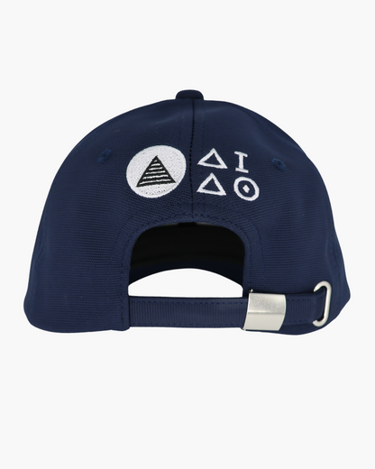 Premium blue color 6-panel gym caps with bold slogans, adjustable fit, and durable fabric. Back view