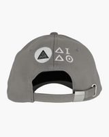 Premium grey 6-panel gym caps with bold slogans. Back picture