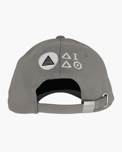 Premium grey 6-panel gym caps with bold slogans. Back picture